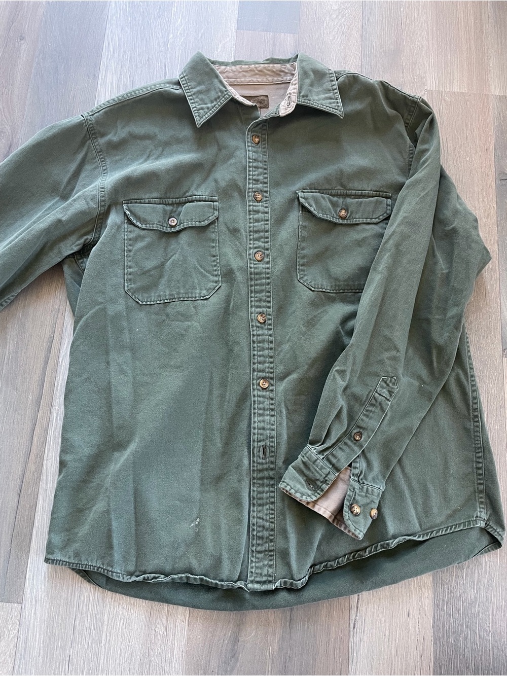 Vintage Olive Green Button-Up Utility Shirt Men’s M